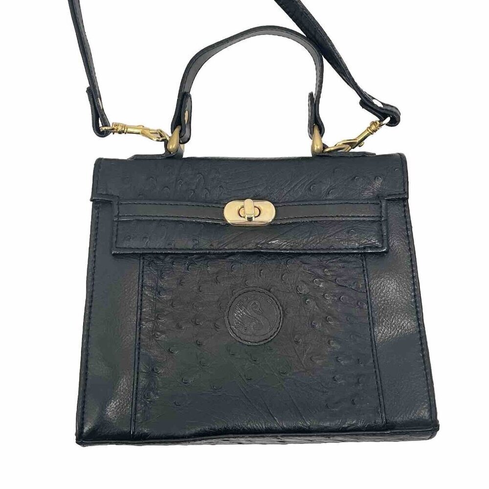 Sasha Black Leather Crossbody Convertible Bag Structured Minimalist Retro Style